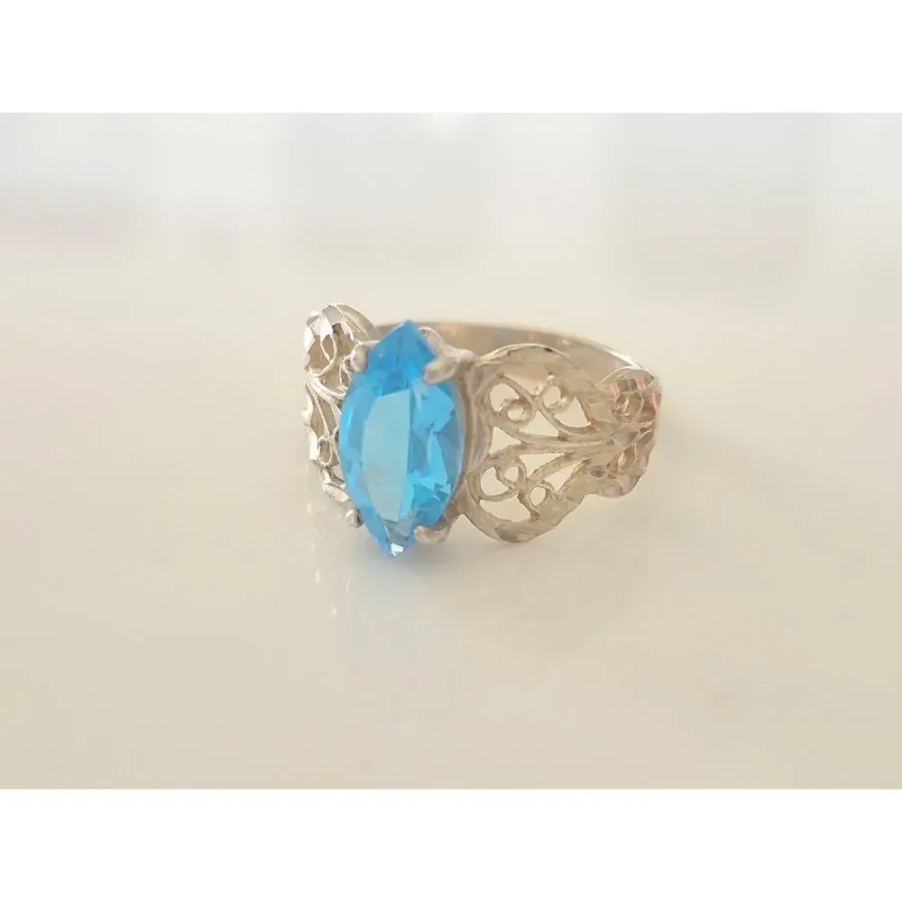 Vintage Topaz Marquise Sterling Silver Filigree Ring